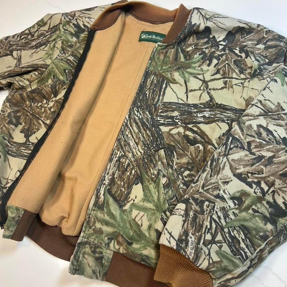 Gander Mountain Realtree Camo Bomber Jacket Hunting Workwear Brown Green